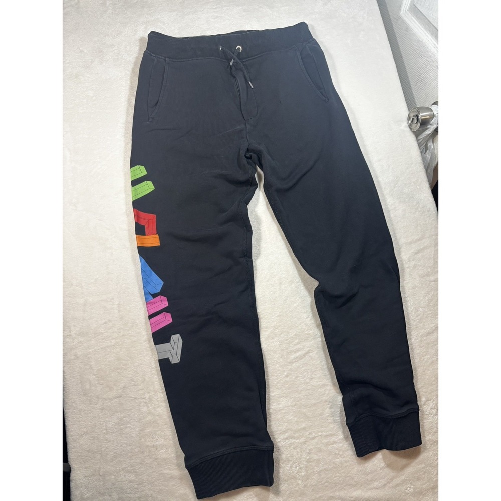 Helmut Lang Joggers Mens XS Black Geometric Graphic Streetwear Sweatpants